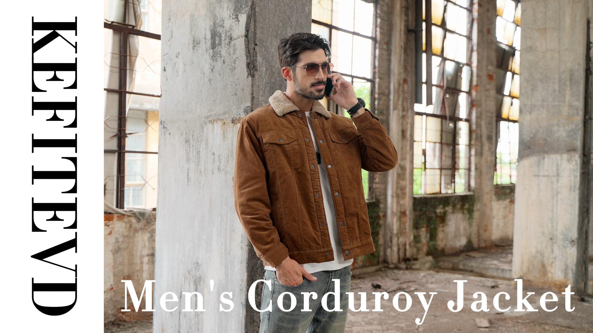 KEFITEVD Mens Corduroy Jacket Winter Warm Military Jackets Lapel